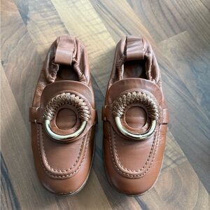 See by Chloe Brown Leather Loafers with Gold Accents